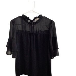Faith and Joy Elegant Black Ruffled Women's Top